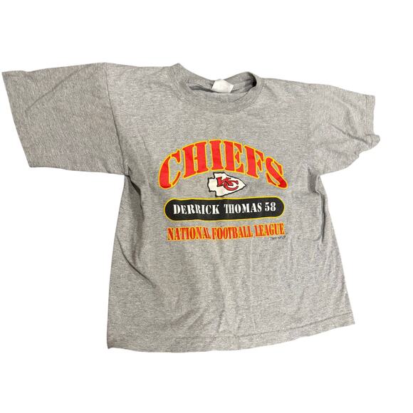 Vintage 1999 Kansas City Chiefs Gray Derrick Thomas T-Shirt Size Youth Large - Picture 2 of 7